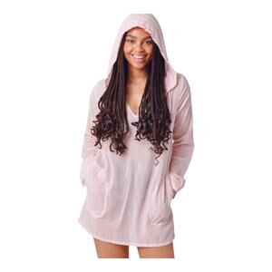 Carve Designs Swim Cove-upr Striped Pink Hood Organic Cotton Beachy Sz Large